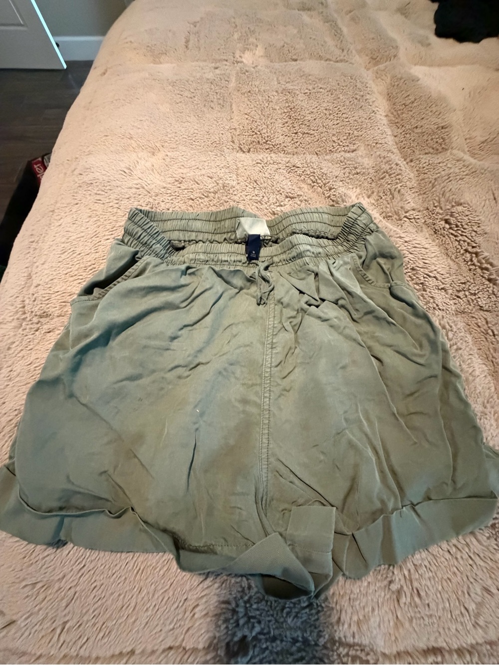 adidas Olive Green Drawstring Elastic Waist Shorts
